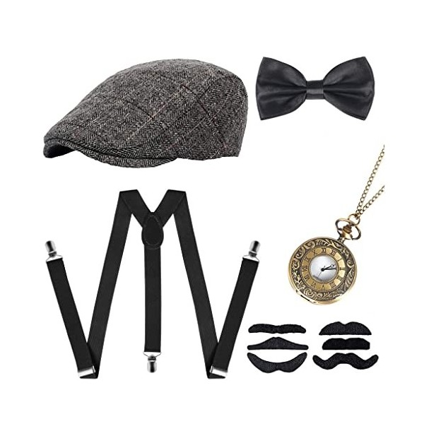 NITAIUN Great Gatsby Gangster Costume Accessoires Set, Années 1920 Hommes Déguisements, Flapper Accessoires de Vêtements Sty