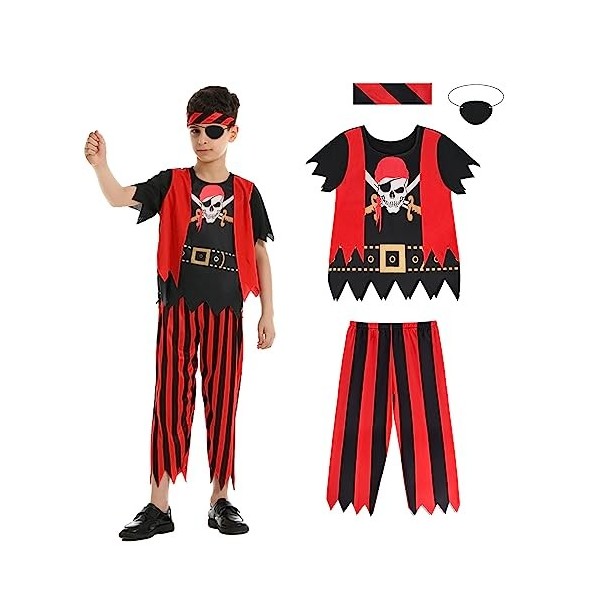 AOMIG Costume de Pirate pour enfants, costume de jeu de rôle pirate de luxe pour les garçons, Déguisement Pirate Costume Enfa