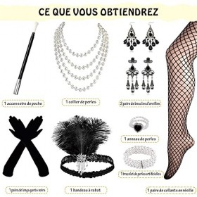 XOPOZON Accessoire Année 20 Femme, Lot de 13 Accessoires Gatsby Costume Set Charleston Accessoires Femme, 1920s Accessoires d