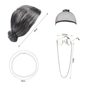 BLUESEABUY 5 Pcs Kit de Deguisement Grand Mere Vieille Dame Déguisement Accessoire avec Perruque Cap Perruque Grand Mère Lune