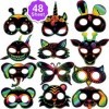 Qpout 48pcs Masques à gratter Animaux pour Enfants, pour Enfants Fille Garçon Anniversaire de Pâques Halloween Jeu de Noël Ac