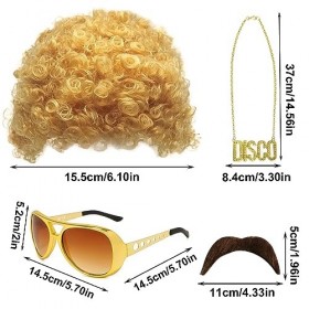 SKHAOVS 4 Pièces Ensemble de Costume Hippie, Deguisement Annee 80/90 Homme, Accessoires Hippie, Perruque Afro Funky, Lunettes