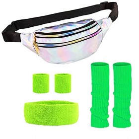 Déguisement Femme Annee 80 Accessoires,Déguisement Annee 80 Accessoire,Inclure Sac Banane,Jambières,Bracelets,Bandeau,pour Fê