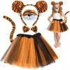 Déguisement Animaux Enfant,Costume de Tigre Fille,Deguisement Animal Tutu Jupe avec Serre Tête Oreille+ Nez +Noeud Papillon+Q