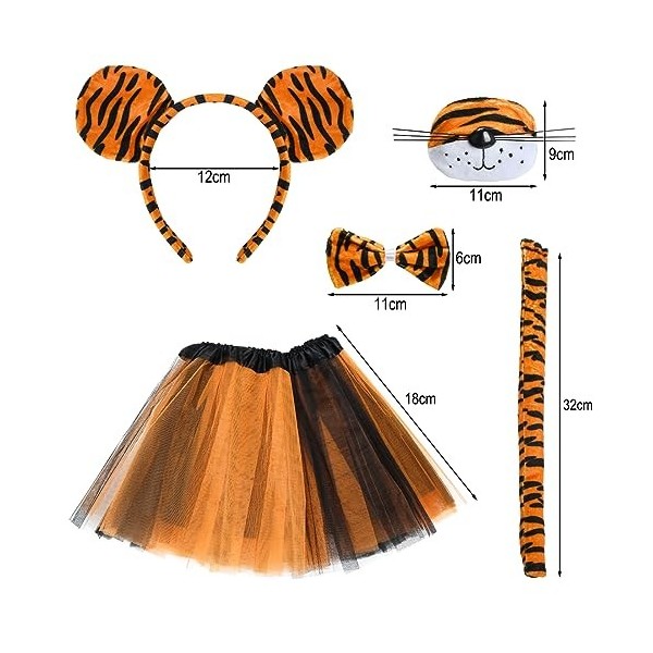 Déguisement Animaux Enfant,Costume de Tigre Fille,Deguisement Animal Tutu Jupe avec Serre Tête Oreille+ Nez +Noeud Papillon+Q