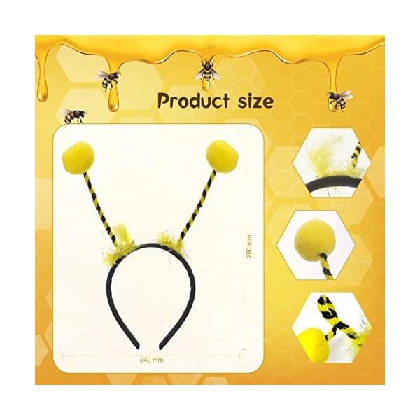 HOWAF 4 Deguisement Abeille Femme Fille Bandeau Abeille Antenne dAbeille Lunettes dabeilles Bracelets Boucles doreilles De