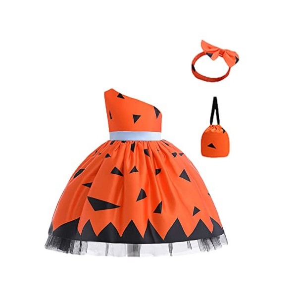 Costume Halloween Citrouille Orange Fille Princesse Robe Fille Déguisement Halloween Fête Accessoire Sac Déguisement Hallowee