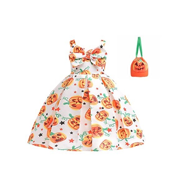 Costume Halloween Citrouille Orange Fille Princesse Robe Fille Déguisement Halloween Fête Accessoire Sac Déguisement Hallowee