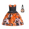 Costume Halloween Citrouille Orange Fille Princesse Robe Fille Déguisement Halloween Fête Accessoire Sac Déguisement Hallowee