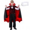 Meleager Deguisement Vampire Enfant, Cape Halloween avec Dent de Vampire, Costume Diable pour Garçons et Filles comme Accesso