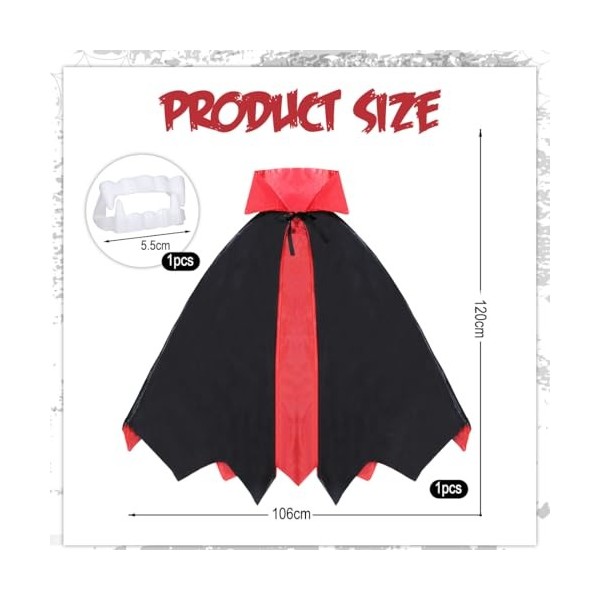 Meleager Deguisement Vampire Enfant, Cape Halloween avec Dent de Vampire, Costume Diable pour Garçons et Filles comme Accesso