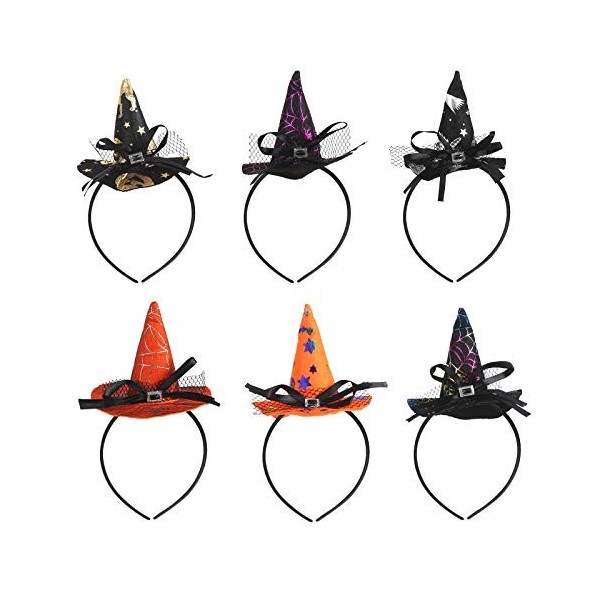 KATOOM 6 PCS Deguisement halloween femme Chapeau de sorcière pour enfants fille Halloween Bandeau Chapeau de Sorcière Araigné
