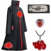 Amycute Costume Akatsuki Itachi Cape Cosplay Deguisement Akatsuki Uchiha Itachi Avec Bandeau Collier Bague Ninja Accessoires 