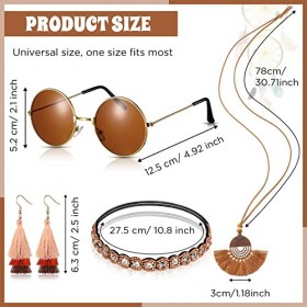 Photect 4 Pcs Set dAccessoires de Costume Hippie Fantaisie Comprenant Bandeau Boho Lunettes de Soleil Rondes Vintage Collier