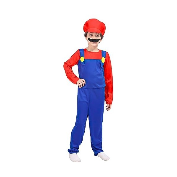Auoisgo Costumes de jeu de rôle Mario, costumes de jeu Mario pour enfants, trois tailles, costumes de cosplay dHalloween ta