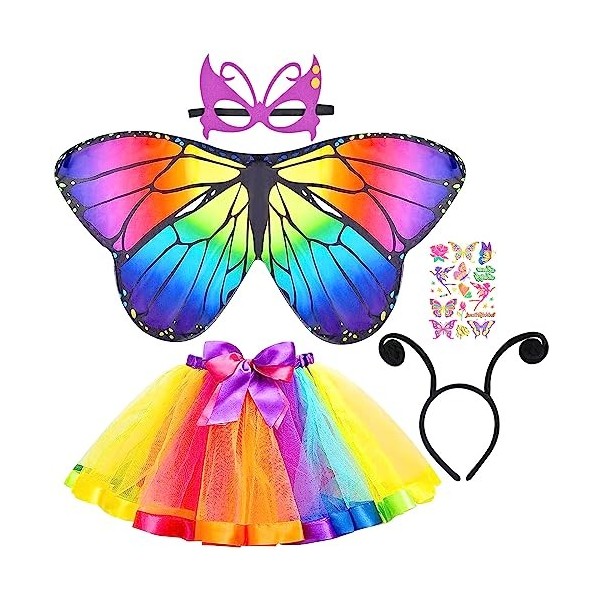 5 Pièces Costume de Fée Papillon,Costume de Fée Papillon,Costume enfant tutu,Déguisement Femme Papillon,Costume Papillon Fill