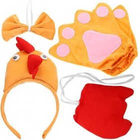Amosfun 1 Set Accessoires Costume de Poulet Poulet de Pâques Bandeau Papillon Queue Et Gants Costume Animal Ferme Coq Animal 