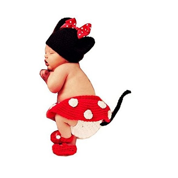 Samgu Costume de Photographie de Nouveau-né Bébé Photographie Prop Tenues Crochet Bonnet Cap Fille Garçon Accessoires Rouge-