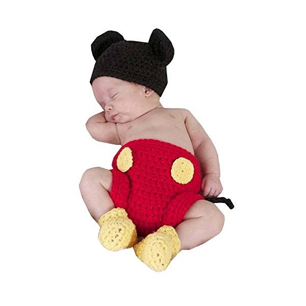 Samgu Costume de Photographie de Nouveau-né Bébé Photographie Prop Tenues Crochet Bonnet Cap Fille Garçon Accessoires Rouge-