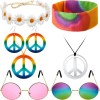 YeahBoom Ensemble de Costume Hippie,Collier et Boucles dOreilles Signe de Paix, Lunettes de Soleil, Fleurs Couronne Bande de