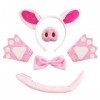 VIKSAUN Ensemble de Costume de Cochon, Oreilles Des gants Nez Queue et Noeud Papillon de Cochon Accessoires de Costume, Acces