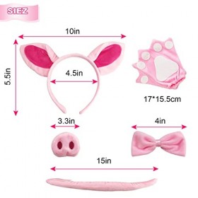 VIKSAUN Ensemble de Costume de Cochon, Oreilles Des gants Nez Queue et Noeud Papillon de Cochon Accessoires de Costume, Acces