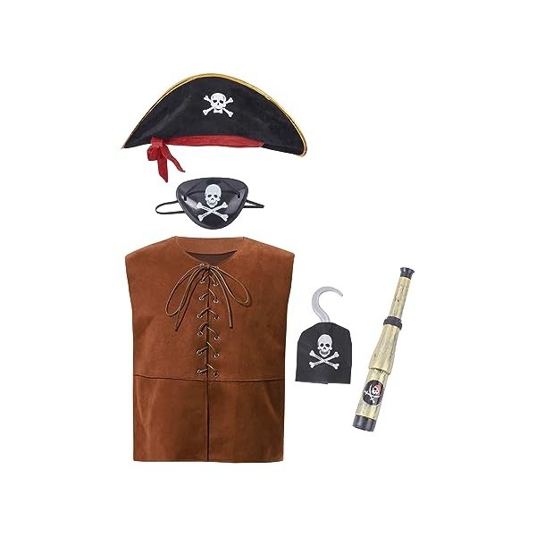 Mufeng Costume Pirate Enfants Déguisement Pirate Garçon Accessoires Pirate Tenue Halloween Pirate Costume Enfant 3-16 Ans Noi