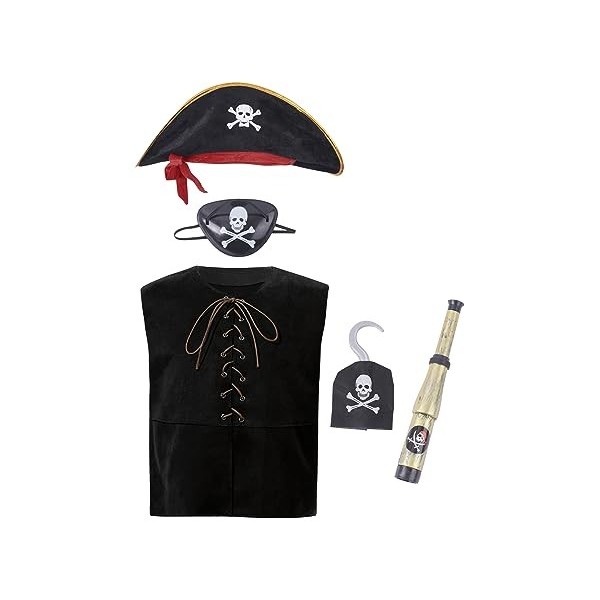 Mufeng Costume Pirate Enfants Déguisement Pirate Garçon Accessoires Pirate Tenue Halloween Pirate Costume Enfant 3-16 Ans Noi