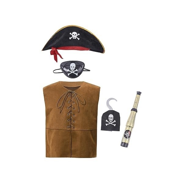 Mufeng Costume Pirate Enfants Déguisement Pirate Garçon Accessoires Pirate Tenue Halloween Pirate Costume Enfant 3-16 Ans Noi