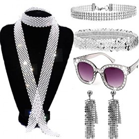 6 Pièces Accessoire Costume Disco, Accessoire Disco Annee 70, Accessoire Deguisement Disco Femme, Bandeau Paillettes, Lunette