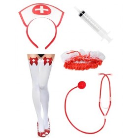 CHMMY Ensemble daccessoires dinfirmière deguisement infirmière femme Halloween cadeau coquin Bandeau Stéthoscope Bas Sering