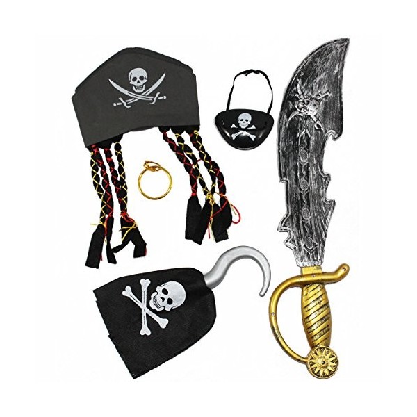 Joyin Toy halloween pirate costume set y compris chapeau, oeil patche, épée, anneau doreille et crochet