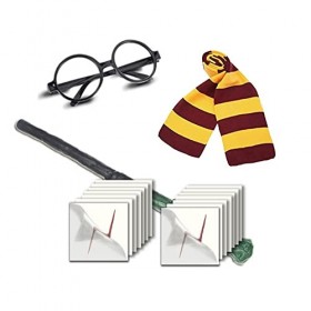 Costume de Magicien,Lunettes de Sorcier,magique Tatouage,Baguette, magique Foulard, Kit daccessoires Deguisement Enfant pour