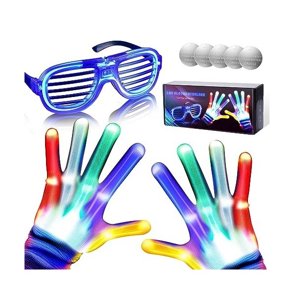 Dilabnda Gants LED pour enfants, gants lumineux clignotants avec lunettes  LED, cadeaux de fête costumée, cadeaux d'anniversaire de Pâques
