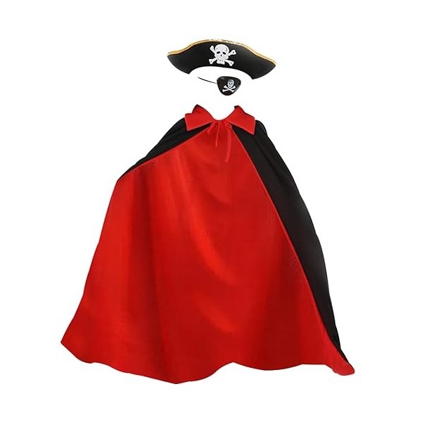 3 Pièces Halloween de Capitaine Pirate pour Enfants, Halloween JEU de Rôle, Comprend un Chapeau de Pirate, une Cape et un Cac