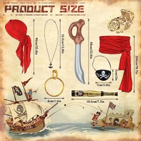 JORAKI Costume Pirate Enfants, 7 Pièces Costume Pirate Déguisement Pirate Accessoires avec foulard pirate ceinture boucles d