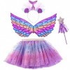 HIFOT Deguisement Fille Licorne Princess Enfant,Jupe Tutu de Ailes Licorne Bandeau Baguette Magique Enfants Filles Licorne,Li