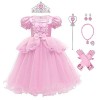 IWEMEK Filles Aurore Costume Princesse Robe Longue en tulle + Accessoires Ensemble La belle au bois dormant Cosplay Halloween
