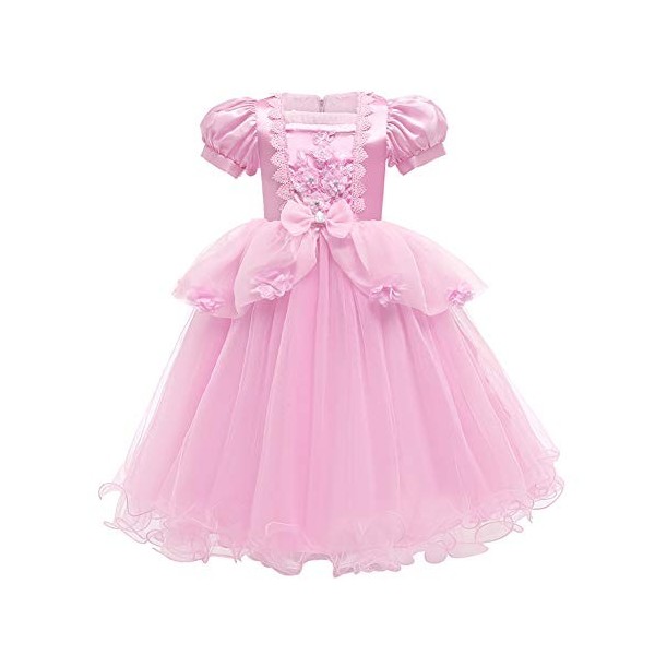 IWEMEK Filles Aurore Costume Princesse Robe Longue en tulle + Accessoires Ensemble La belle au bois dormant Cosplay Halloween