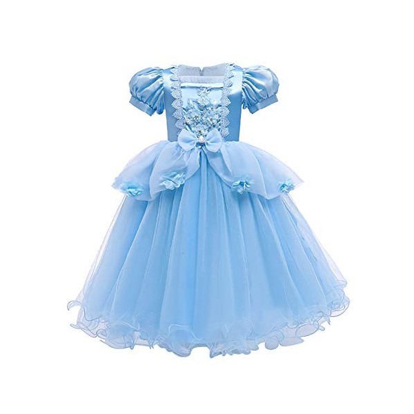 IWEMEK Filles Aurore Costume Princesse Robe Longue en tulle + Accessoires Ensemble La belle au bois dormant Cosplay Halloween