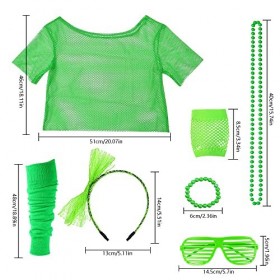 DAGORD Accessoires de costume des années 80 Déguisement Année 80 Accessoire Femme Fluo avec Bandeau Bracelet Néon Engrener T-