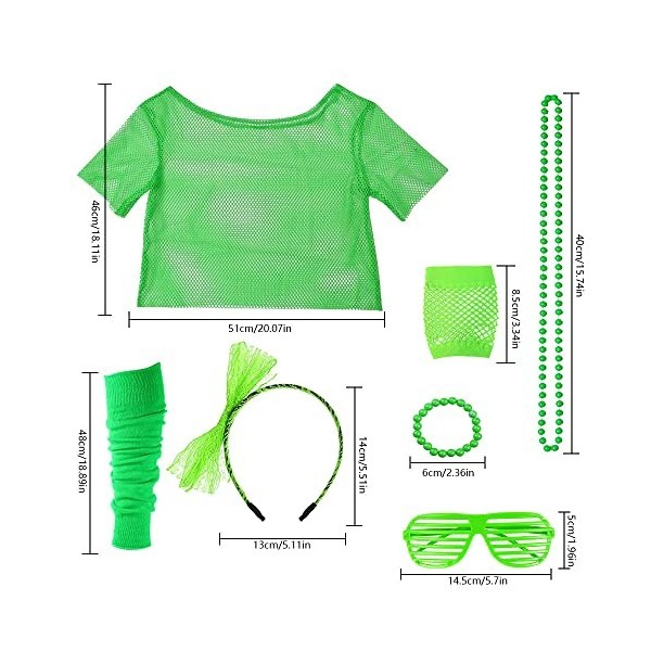 DAGORD Accessoires de costume des années 80 Déguisement Année 80 Accessoire Femme Fluo avec Bandeau Bracelet Néon Engrener T-