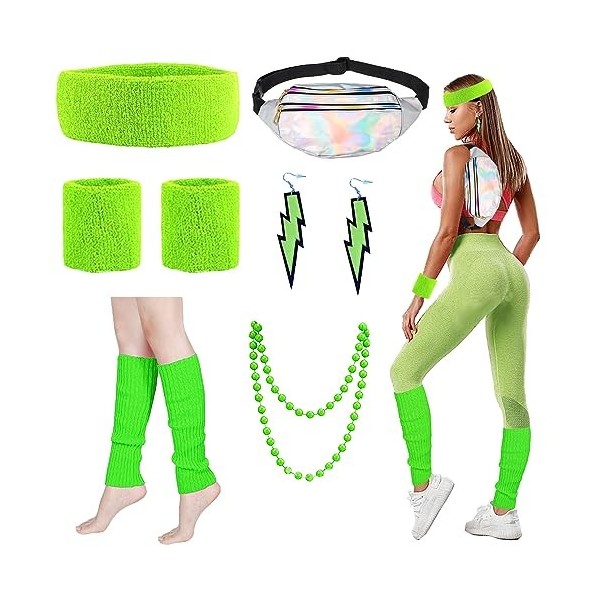 YOUYIKE Déguisement Année 80 Accessoire Femme, déguisement fluo, Disco Costume Vetement Fête, Costume Déguisement Disco pour 