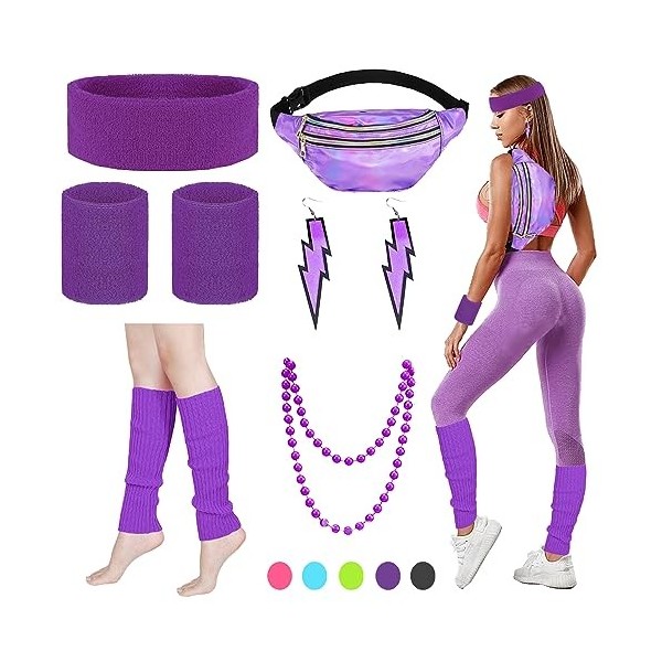 YOUYIKE Déguisement Année 80 Accessoire Femme, déguisement fluo, Disco Costume Vetement Fête, Costume Déguisement Disco pour 