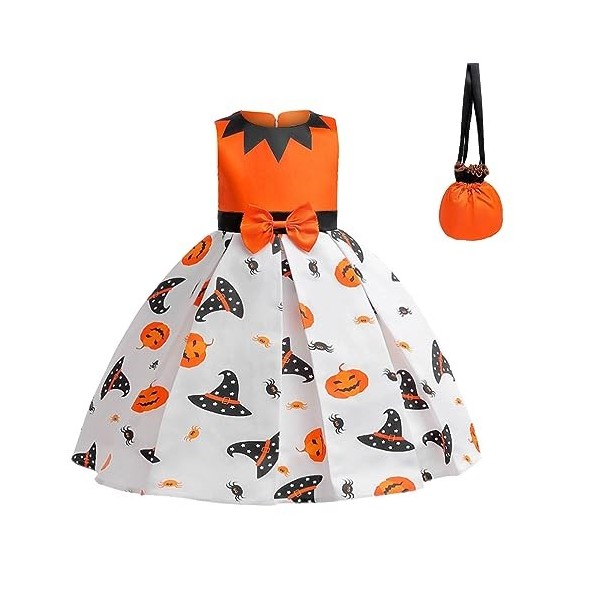 Susenstone Déguisement Filles Enfants Princesse Robe Halloween Fille Citrouille Orange Noire Halloween Déguisement Enfant Acc