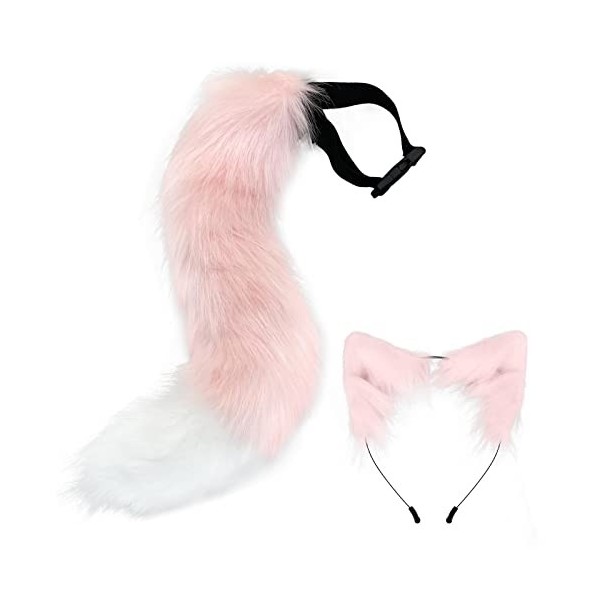 SM SunniMix Cosplay Costume, 50 Cm Fourrure Queue De Chat, Accessoires De DéGuisement, Oreilles Et Queue De Renard Ensemble C