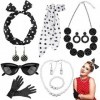 GUUFOO Années 50 Costume Accessoires, 7PCS costume années 50 femme Sets, Accessoires Vintage à Pois Avec Écharpe Gant Boucle 