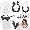 GUUFOO Années 50 Costume Accessoires, 7PCS costume années 50 femme Sets, Accessoires Vintage à Pois Avec Écharpe Gant Boucle 