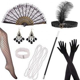 HIQE-FL 8 pièces 1920 Déguisement Charleston,1920 Accessoires Années Halloween,Accessoires Gatsby Costume,Gatsby Costume Set,