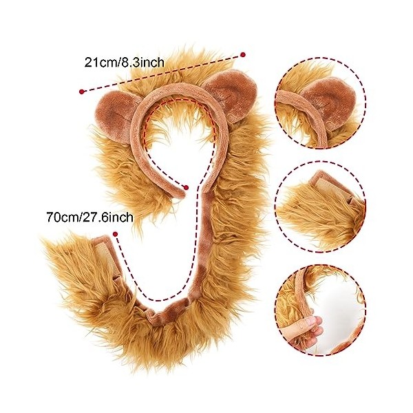 XEPST Ensemble de Costumes de Lion Animal, Bandeau Oreilles de Lion Queue et Patte pour Costume dAnimal Accessoires de Fête 